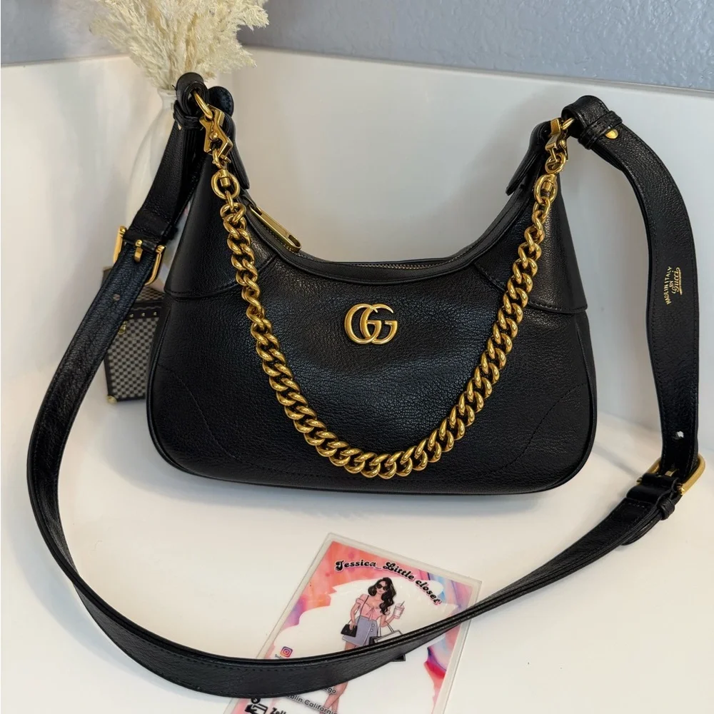 🎀GUCCI Black Small Double G Aphrodite Shoulder Bag - Picture 3 of 16